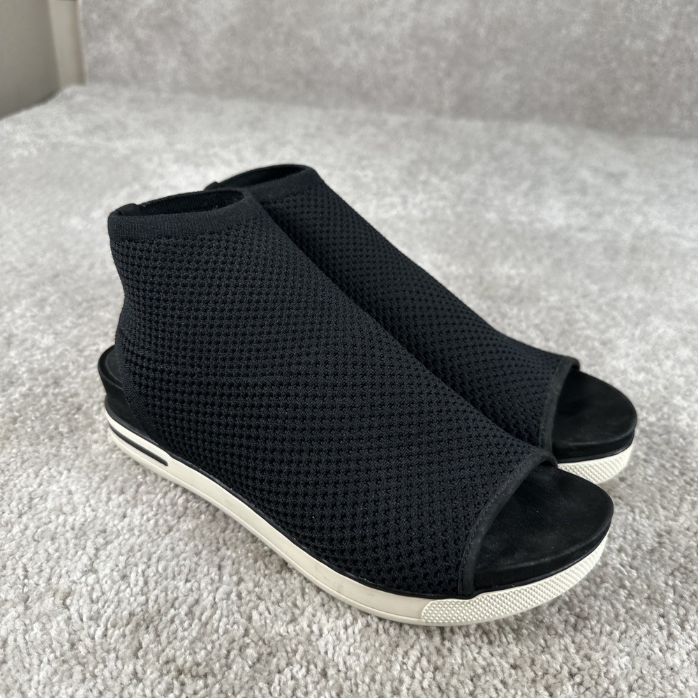 Eileen Fisher Size 9 Black Stretch Knit Open Toe Wedge Sandals - Picture 2 of 7